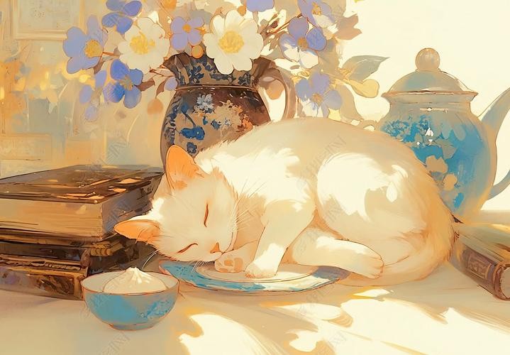 茶香与猫影,流浪猫咪的温暖邃遇在小小桌上的温馨瞬间。